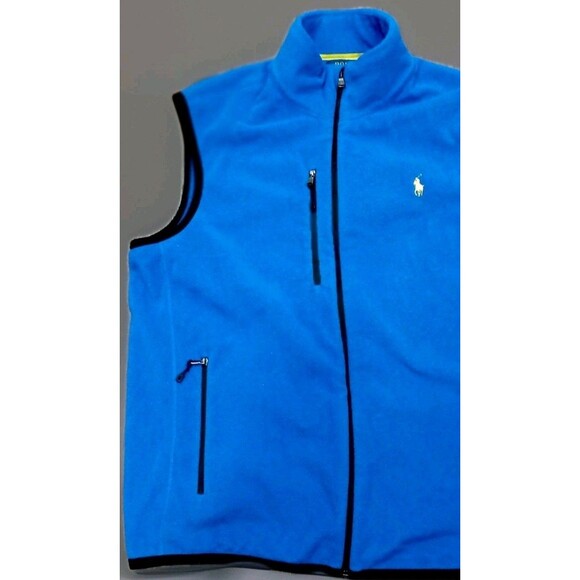 Polo Ralph Lauren Men’s L Blue Performance Fleece Vest Zip Pockets Yellow Pony - Picture 2 of 9